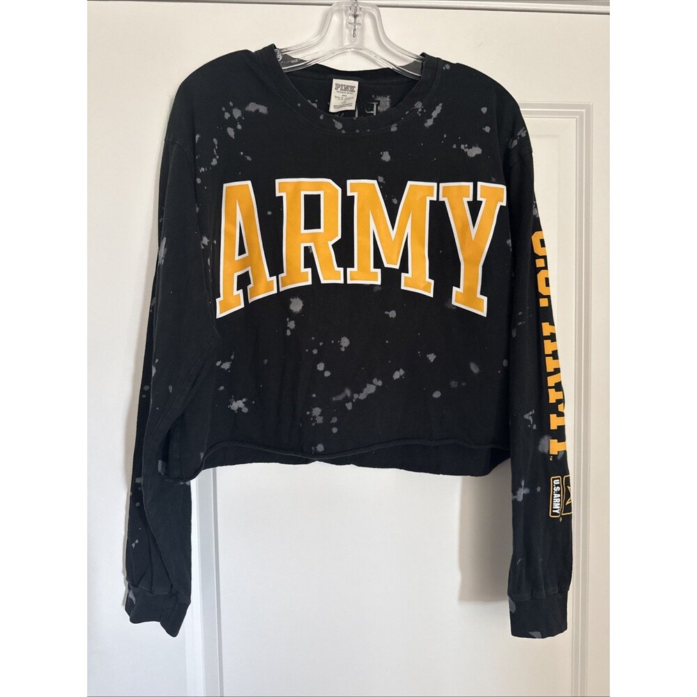 PINK Victoria's Secret U.S. ARMY Women's LARGE Cropped Black L/S Shirt